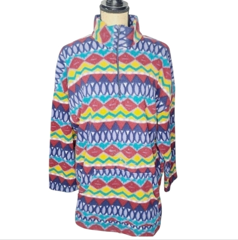 Vintage 90s Colorful Aztec Pattern Quarter Zip Cozy Fleece